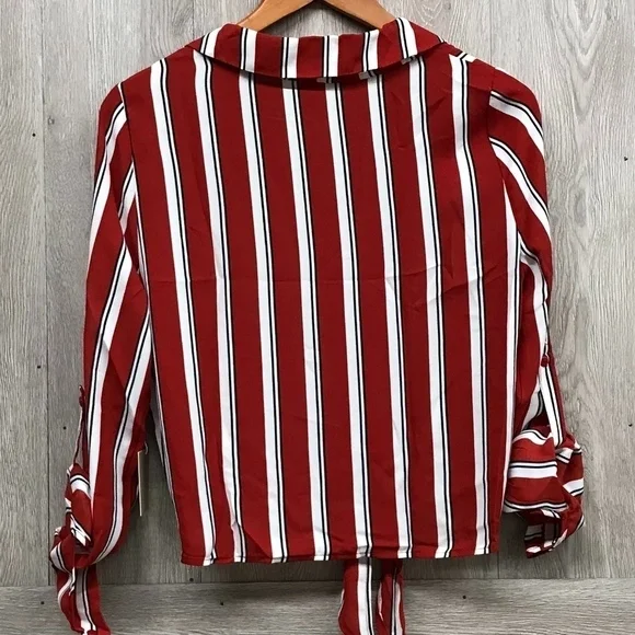 Red Striped Tie Front Button Up Adjustable BB793 - Picture 2 of 8